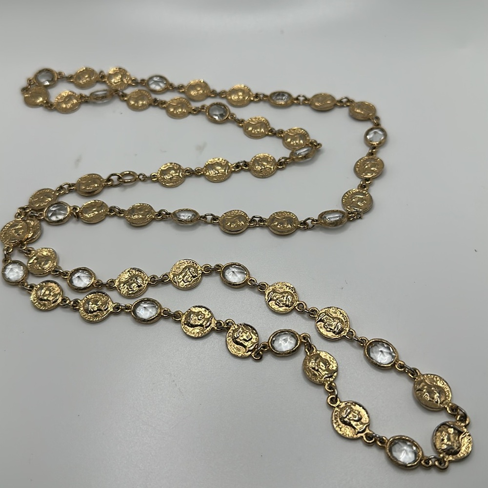 Vintage small gold coin glass long fashion necklace